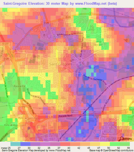 Saint-Gregoire,France Elevation Map