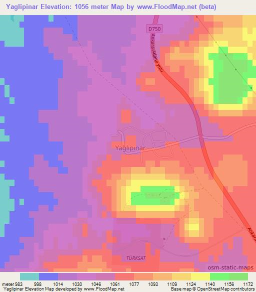 Yaglipinar,Turkey Elevation Map