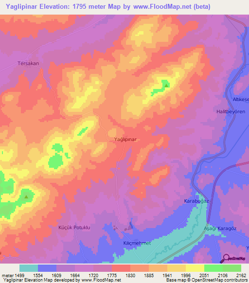 Yaglipinar,Turkey Elevation Map