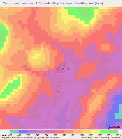 Yaglipinar,Turkey Elevation Map