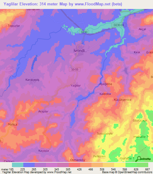 Yaglilar,Turkey Elevation Map