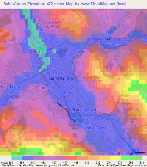 Saint-Girons,France Elevation Map