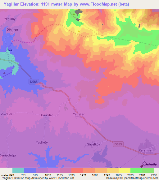 Yaglilar,Turkey Elevation Map