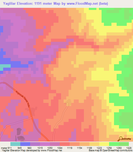 Yaglilar,Turkey Elevation Map