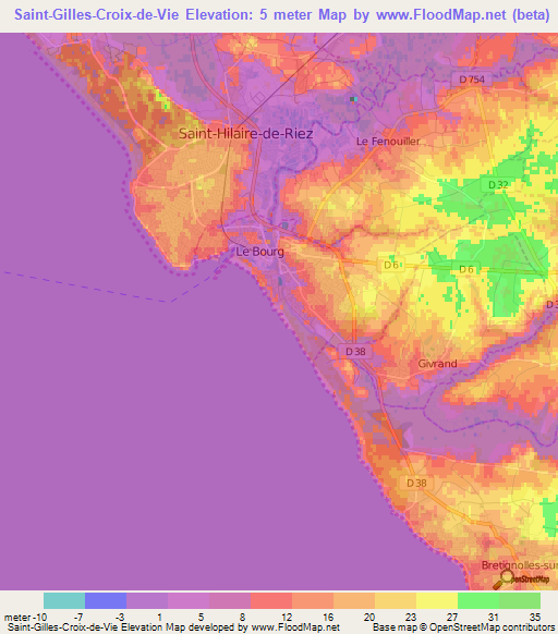 Saint-Gilles-Croix-de-Vie,France Elevation Map