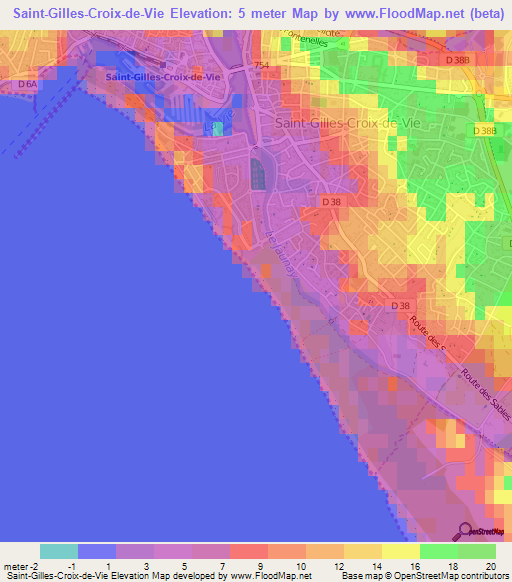 Saint-Gilles-Croix-de-Vie,France Elevation Map