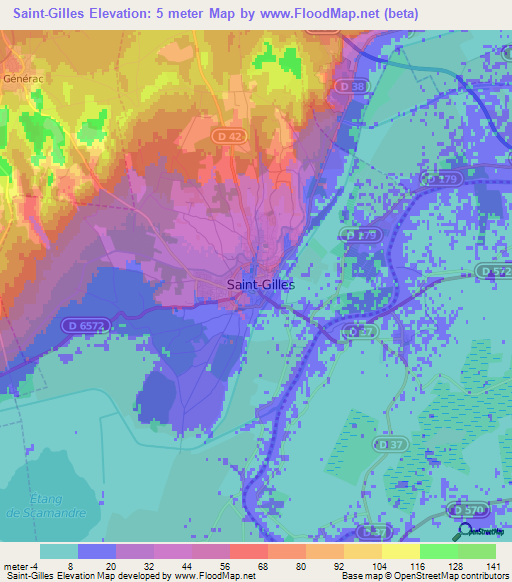 Saint-Gilles,France Elevation Map