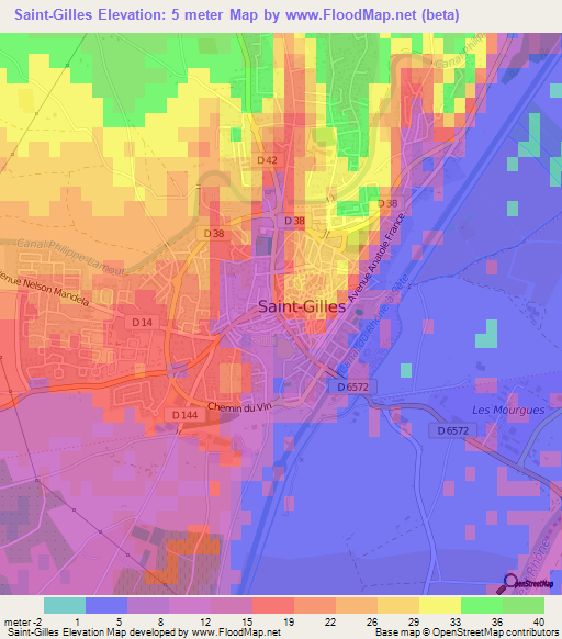 Saint-Gilles,France Elevation Map