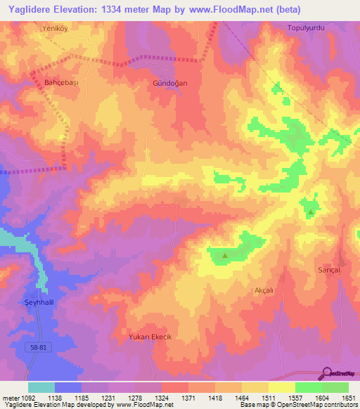 Yaglidere,Turkey Elevation Map