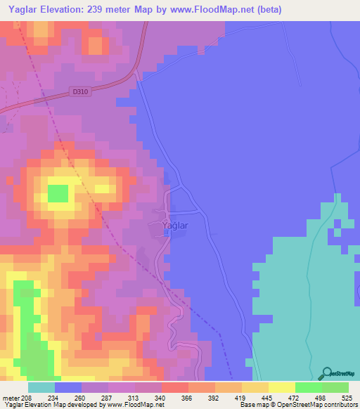 Yaglar,Turkey Elevation Map