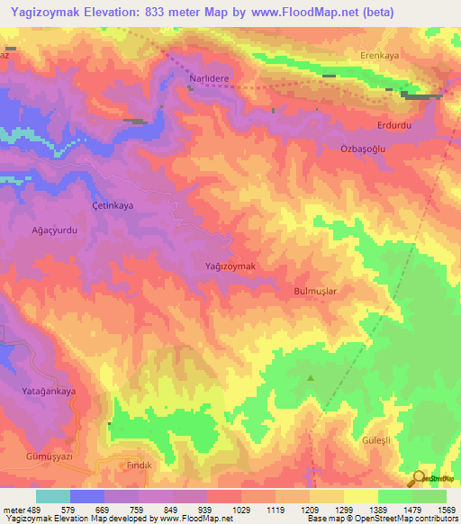 Yagizoymak,Turkey Elevation Map