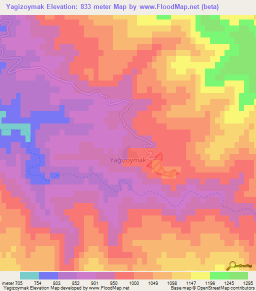 Yagizoymak,Turkey Elevation Map