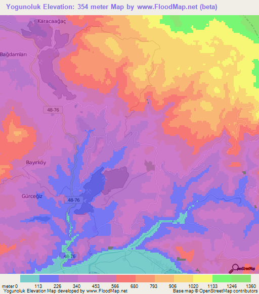 Yogunoluk,Turkey Elevation Map