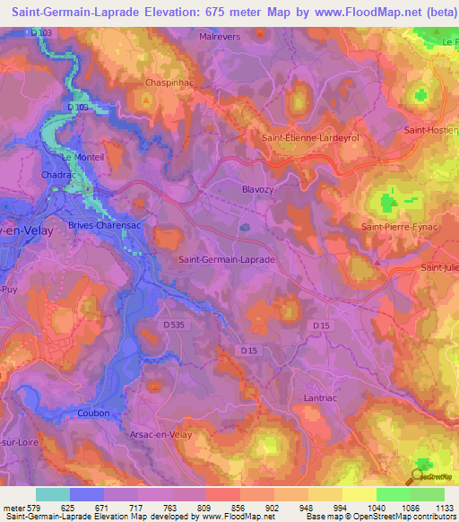 Saint-Germain-Laprade,France Elevation Map