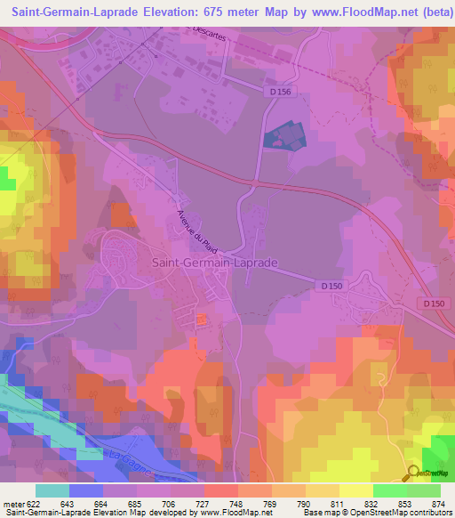 Saint-Germain-Laprade,France Elevation Map