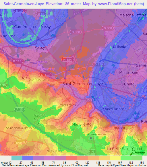 Saint-Germain-en-Laye,France Elevation Map