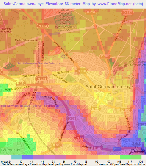 Saint-Germain-en-Laye,France Elevation Map