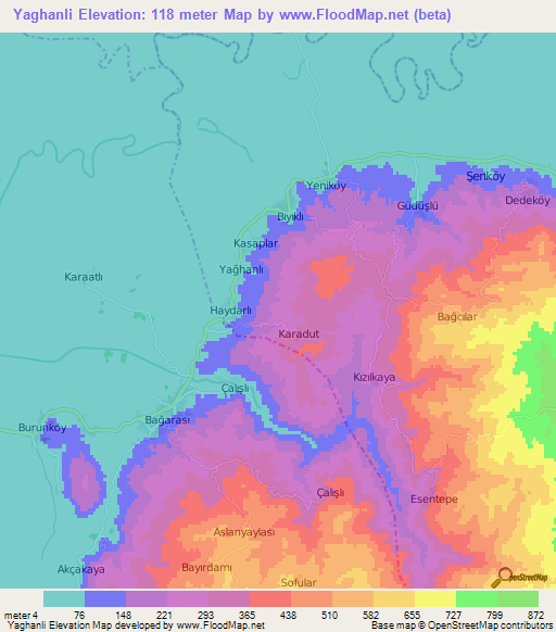 Yaghanli,Turkey Elevation Map