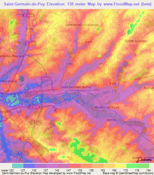 Saint-Germain-du-Puy,France Elevation Map