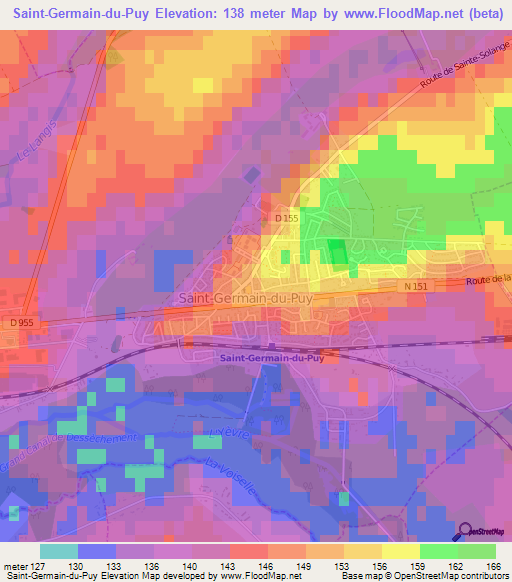 Saint-Germain-du-Puy,France Elevation Map