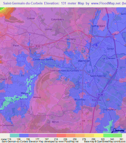 Saint-Germain-du-Corbeis,France Elevation Map