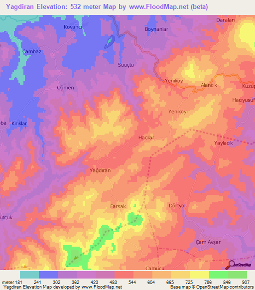 Yagdiran,Turkey Elevation Map