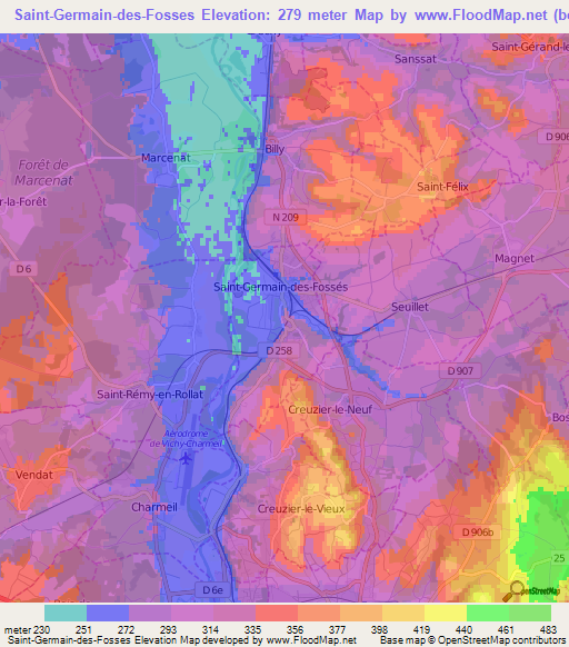 Saint-Germain-des-Fosses,France Elevation Map