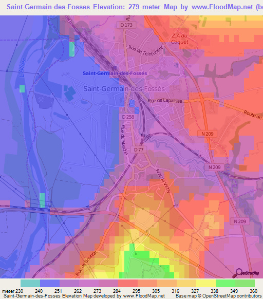 Saint-Germain-des-Fosses,France Elevation Map