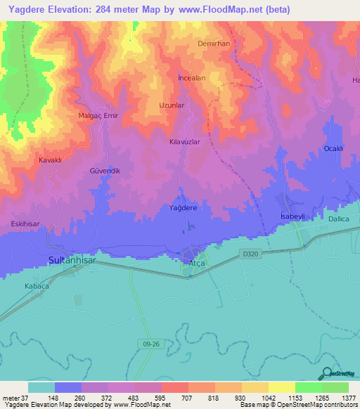 Yagdere,Turkey Elevation Map