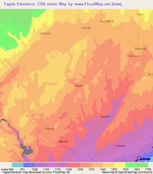 Yagda,Turkey Elevation Map