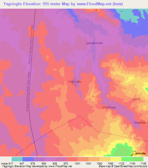 Yagcioglu,Turkey Elevation Map