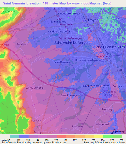 Saint-Germain,France Elevation Map