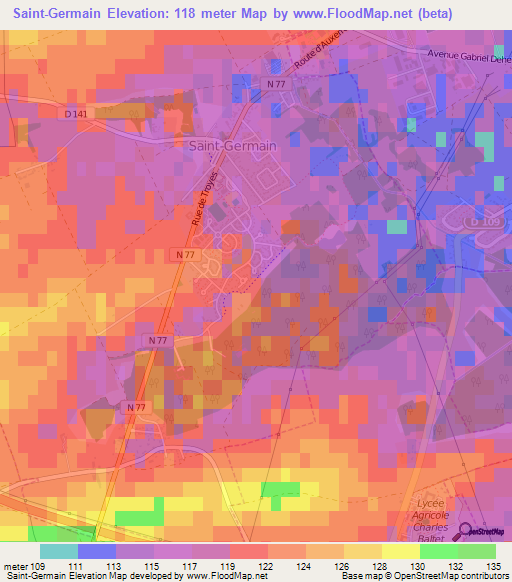 Saint-Germain,France Elevation Map