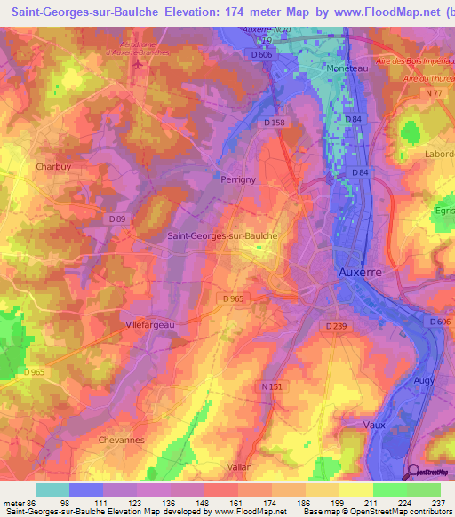 Saint-Georges-sur-Baulche,France Elevation Map