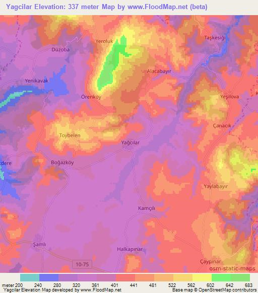 Yagcilar,Turkey Elevation Map