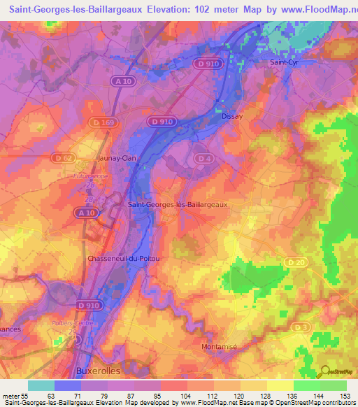Saint-Georges-les-Baillargeaux,France Elevation Map