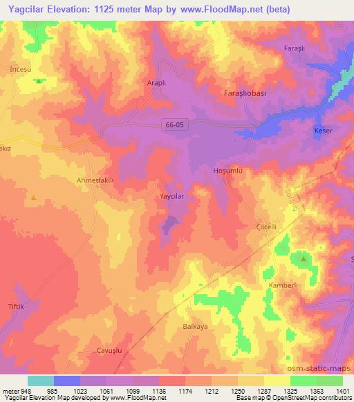 Yagcilar,Turkey Elevation Map