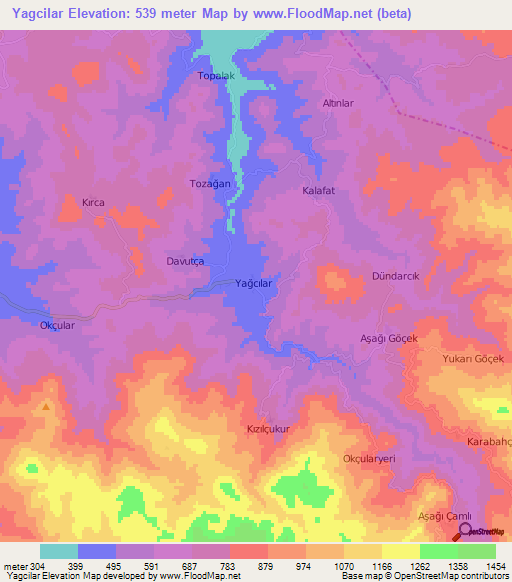 Yagcilar,Turkey Elevation Map