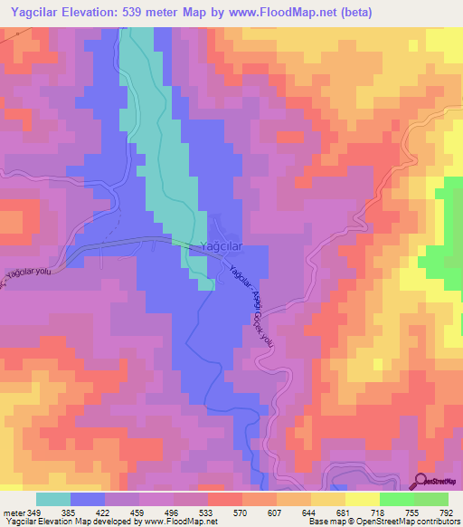 Yagcilar,Turkey Elevation Map