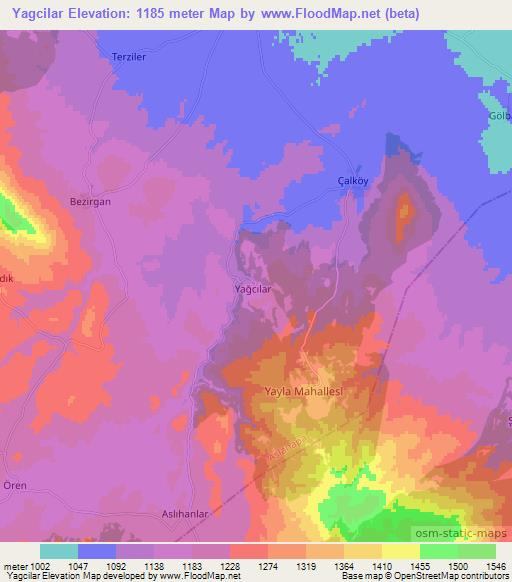 Yagcilar,Turkey Elevation Map