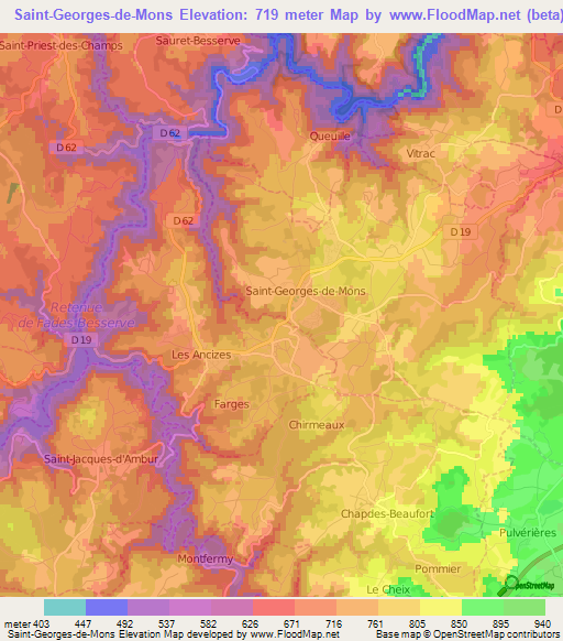 Saint-Georges-de-Mons,France Elevation Map