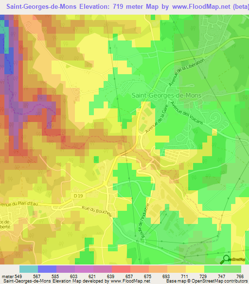 Saint-Georges-de-Mons,France Elevation Map