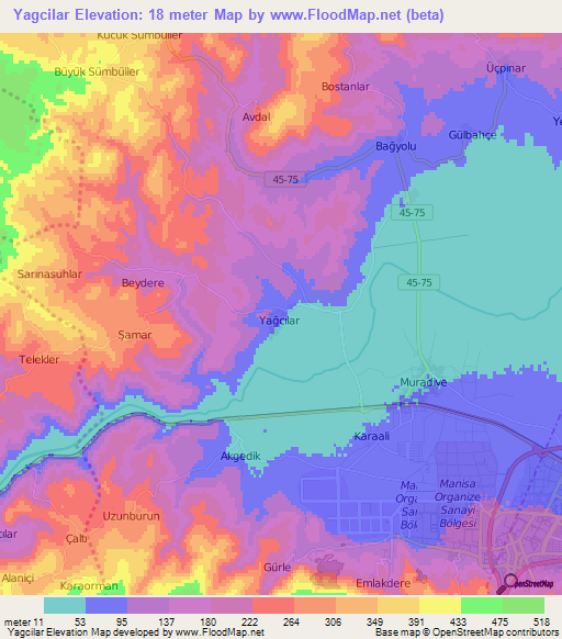 Yagcilar,Turkey Elevation Map