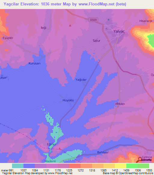 Yagcilar,Turkey Elevation Map