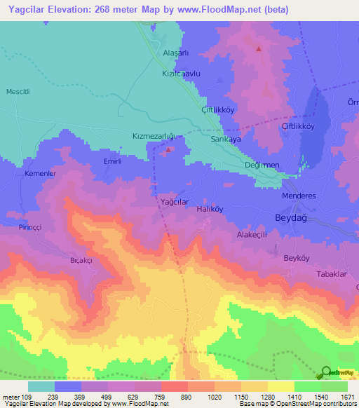 Yagcilar,Turkey Elevation Map