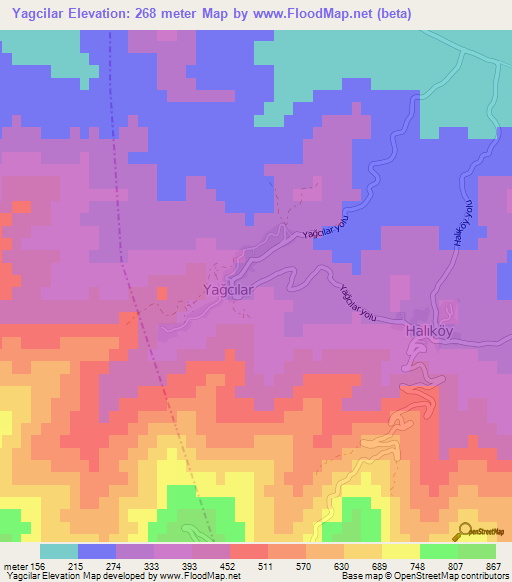 Yagcilar,Turkey Elevation Map