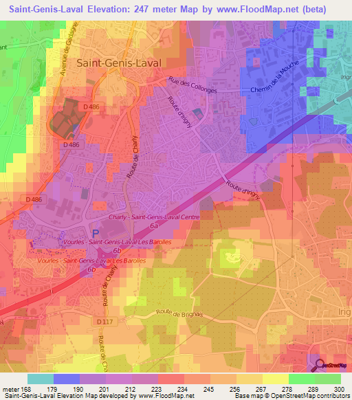 Saint-Genis-Laval,France Elevation Map