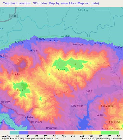 Yagcilar,Turkey Elevation Map