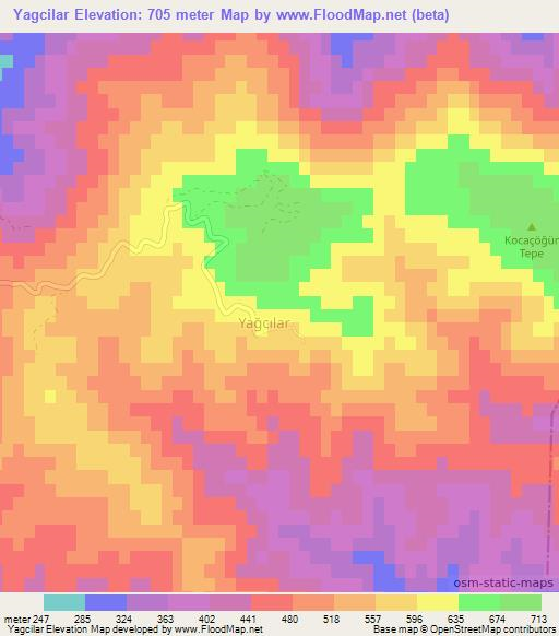 Yagcilar,Turkey Elevation Map