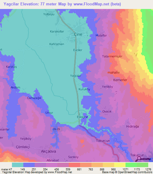 Yagcilar,Turkey Elevation Map